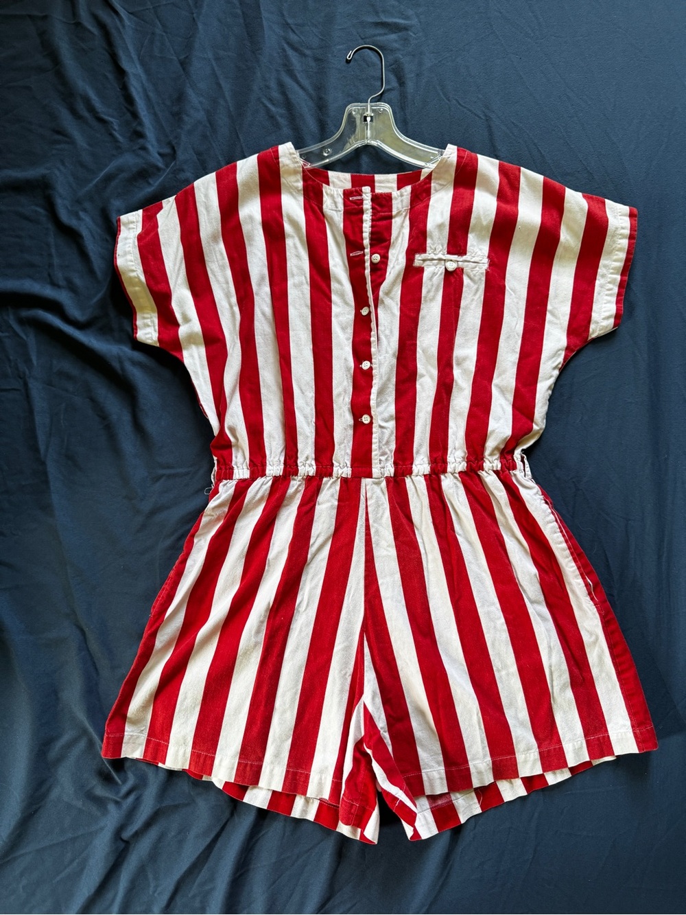 Vintage Express Red & White Striped Romper